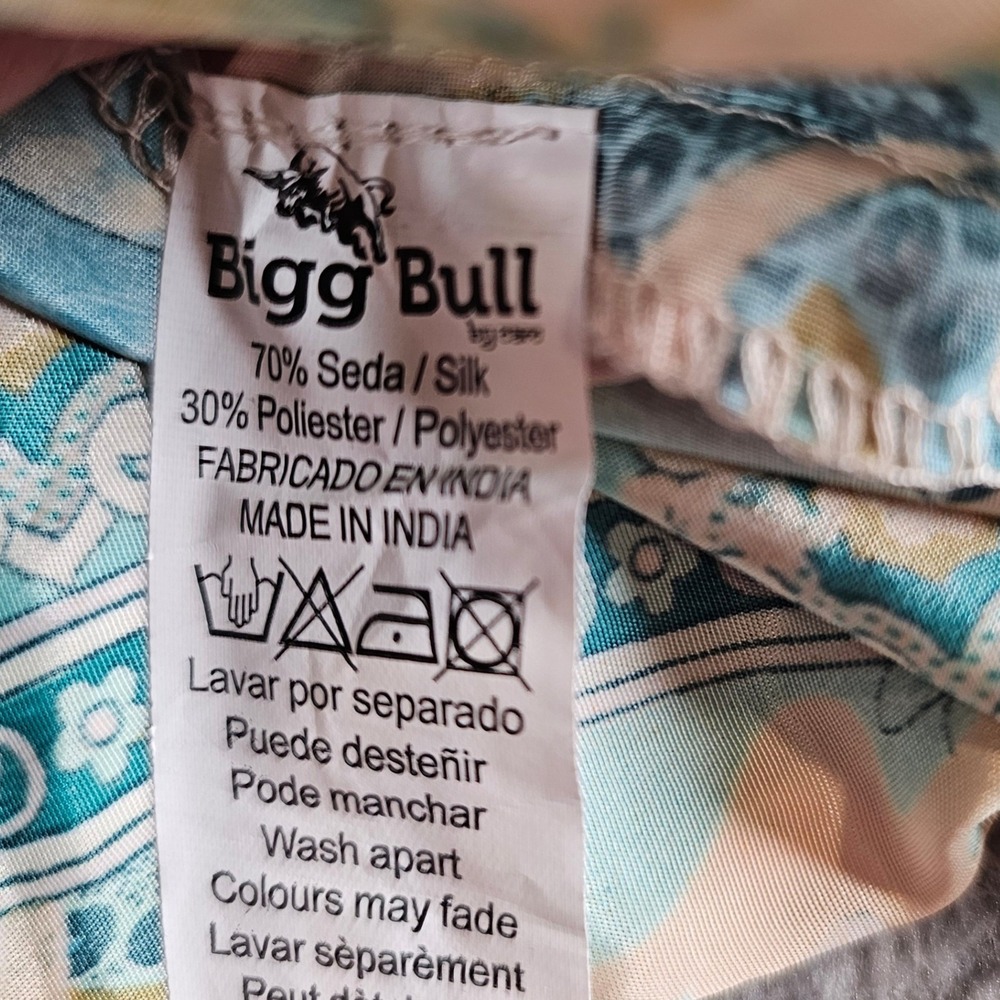Bigg Bull Silk Blend Wrap Top Teal Gold Paisley Ruffle Bell Sleeve Boho Crop - Picture 4 of 7